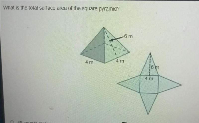 What is the total surface area of the square pyramid?​-example-1