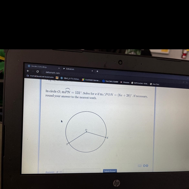 In circle O, mPN= 131°. Solve for x if m-example-1