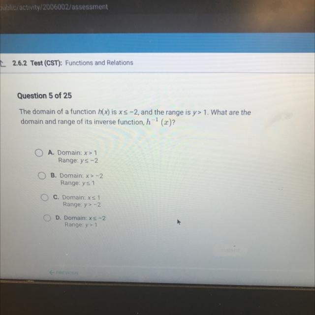 What are the domain and range of its inverse functions h negative 1 (x)-example-1