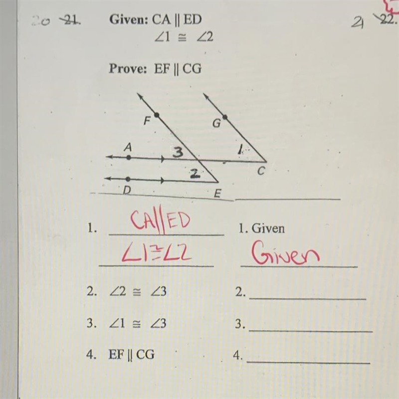 How do i prove ef parallel to cg with the angles pictured below-example-1