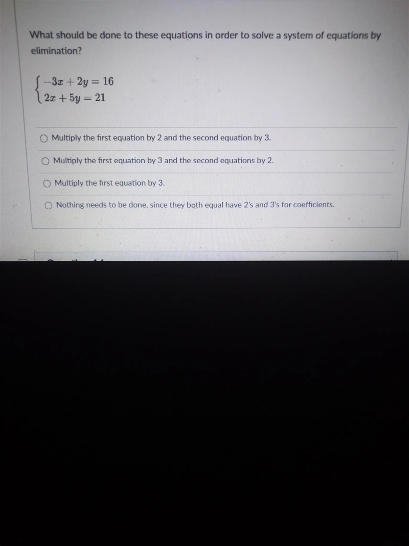 What should be done to these equations in order to solve a system of equations by-example-1