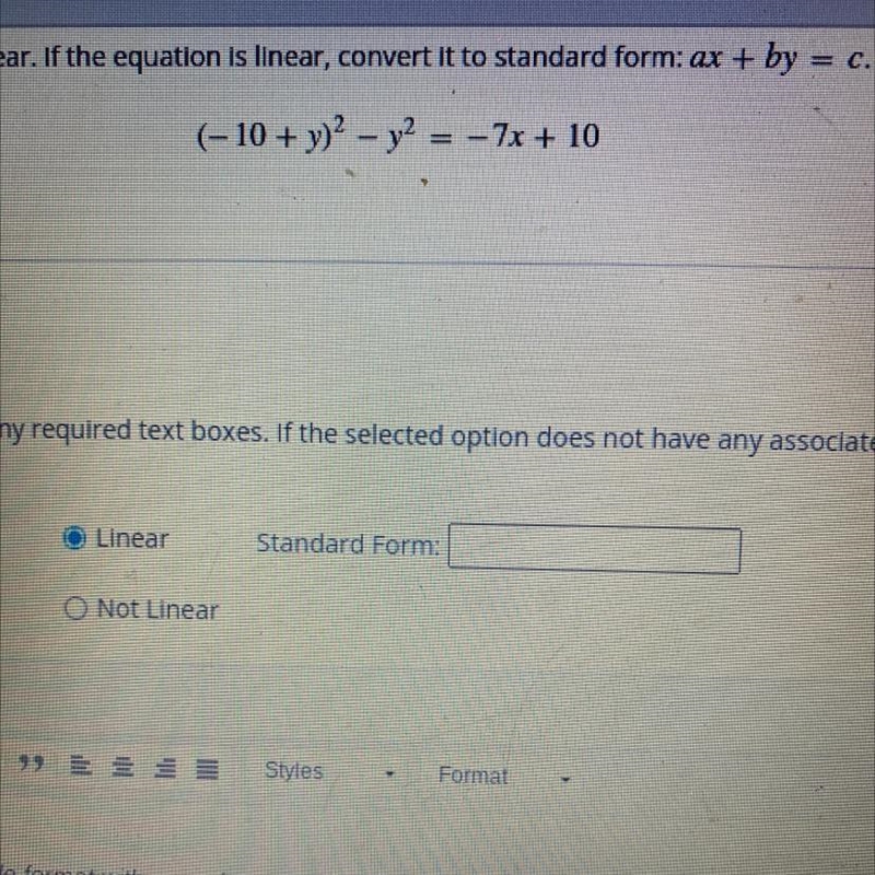 Determine if the following equation is linear if the equation is linear converted-example-1