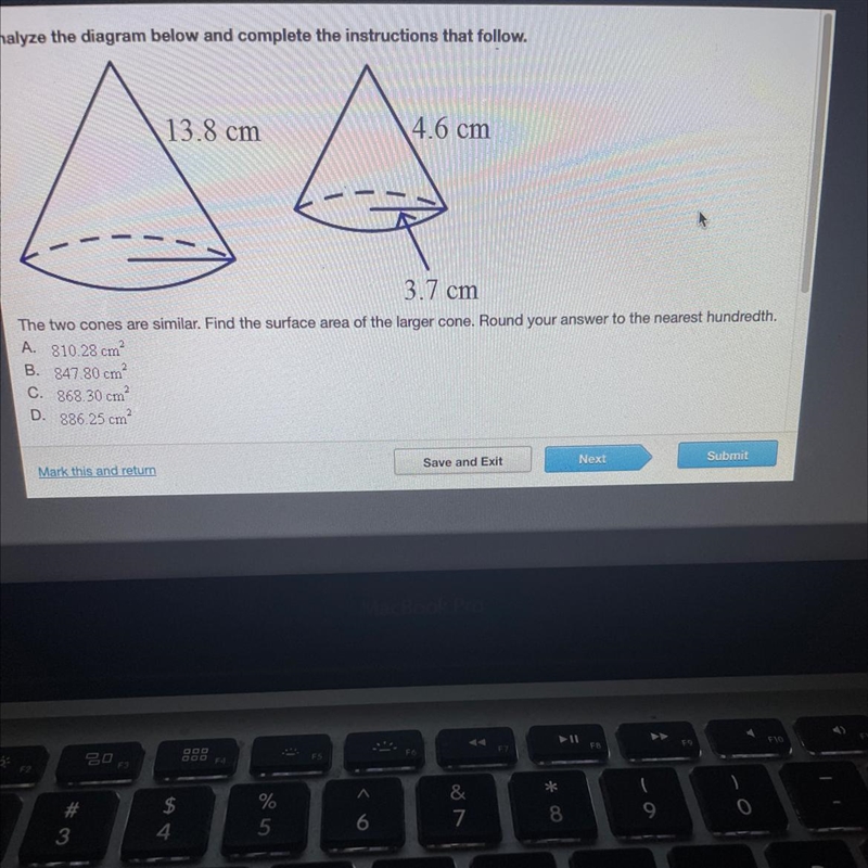 Analyze the diagram below and complete the instructions that follow.B. 847.80 cm²C-example-1