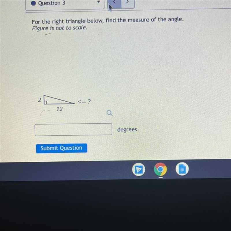 PLEASE HELP For the right triangle below, find the measure of the angle. Figure is-example-1