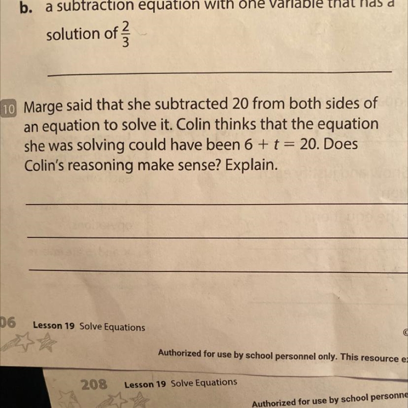 How do you solve letter b using a subtraction equation with one variable that has-example-1