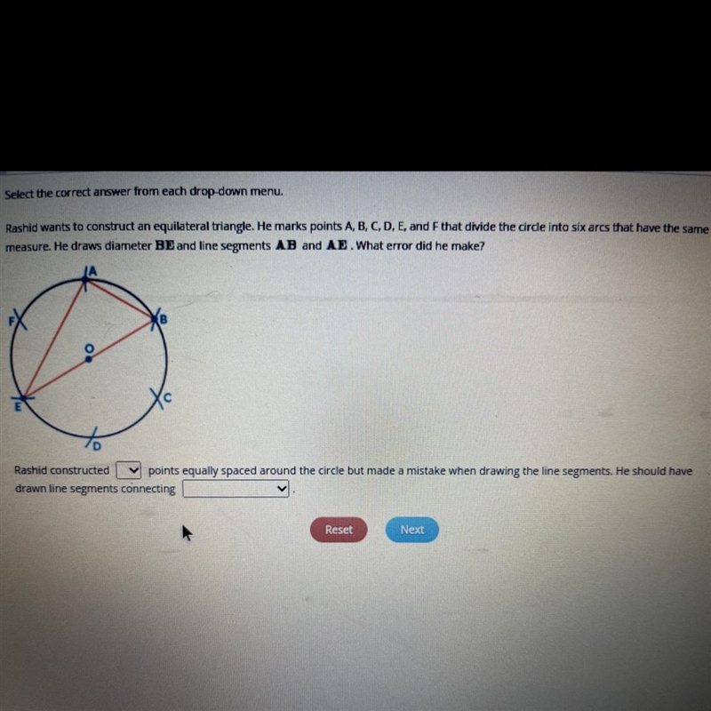 Rashid constructed ___ points equally spaced around the circle but made a mistake-example-1