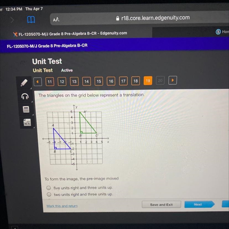 The triangles on the grid below represent a translation. 4 3 0 2 1 b 8 54-32-14 1 2 3 b-example-1