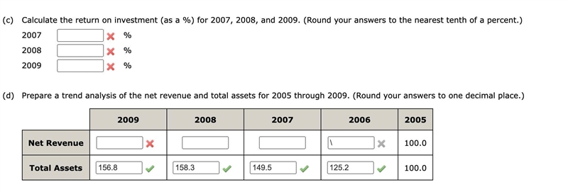 (c) Calculate the return on investment (as a %) for 2007, 2008, and 2009. (Round your-example-2