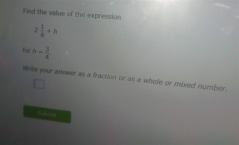 Find the value of the expression 2 1/2 2 +h. for h 3 4 Write your answer as a fraction-example-1