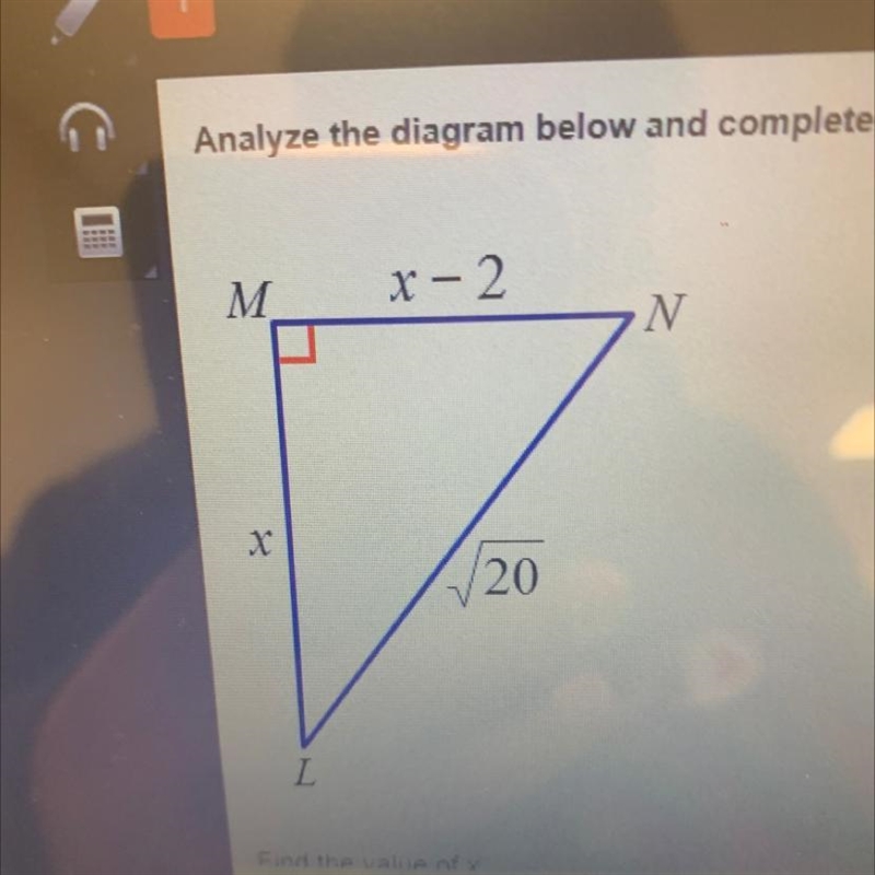 M x-2 20 L Find the value of x. A.2 B.4 C.6 D.8-example-1