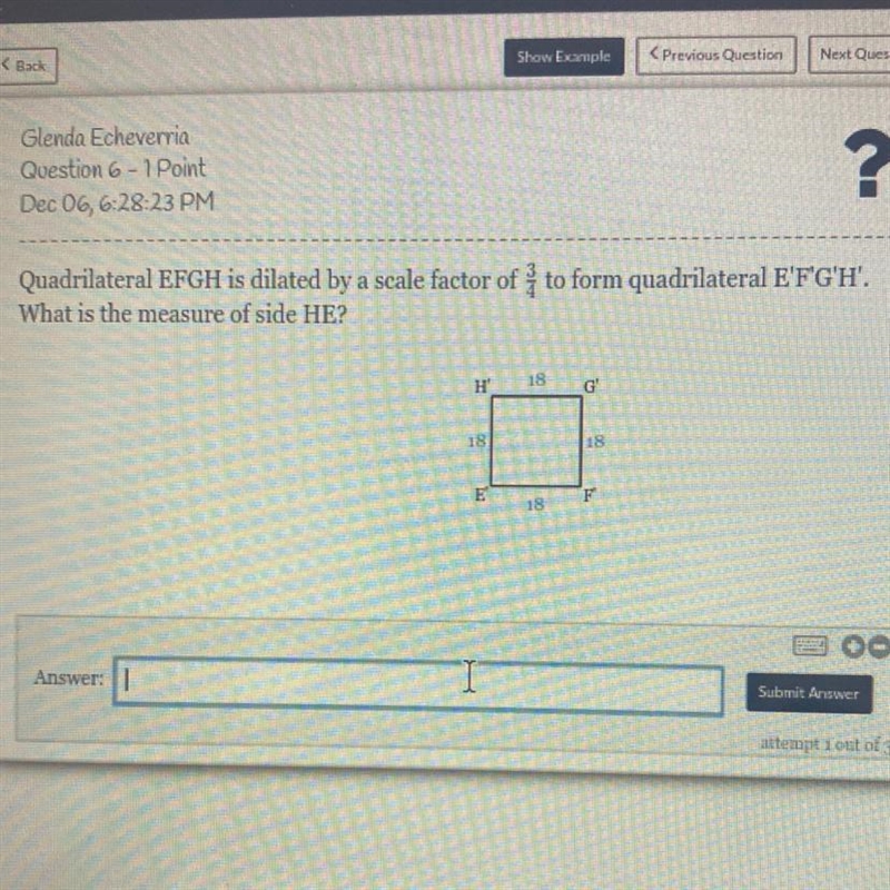 Quadrilateral EFGH is dilated by a scale factor of 1 to form quadrilateral E'F'G'H-example-1