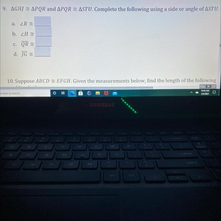 GHJ PQR and PQR – STU. Complete the following using a side or angle of STU-example-1