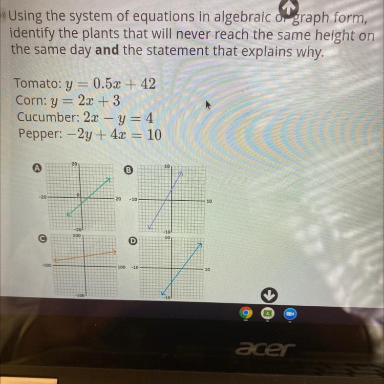 Identify the plants that will never reach the same heights on the same day and the-example-1