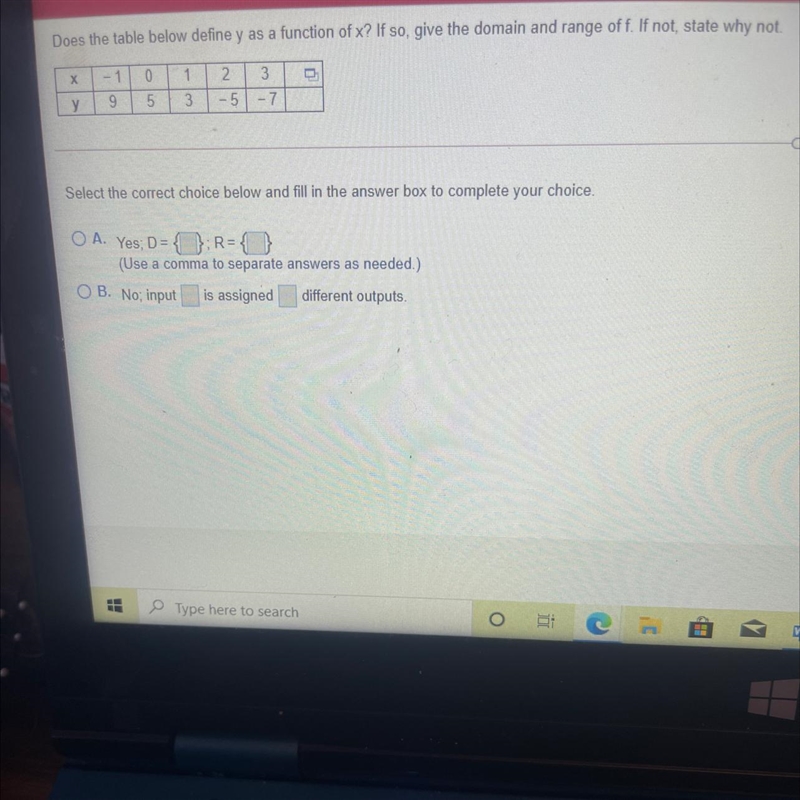 How to find domain and range of f to define y as function of x-example-1