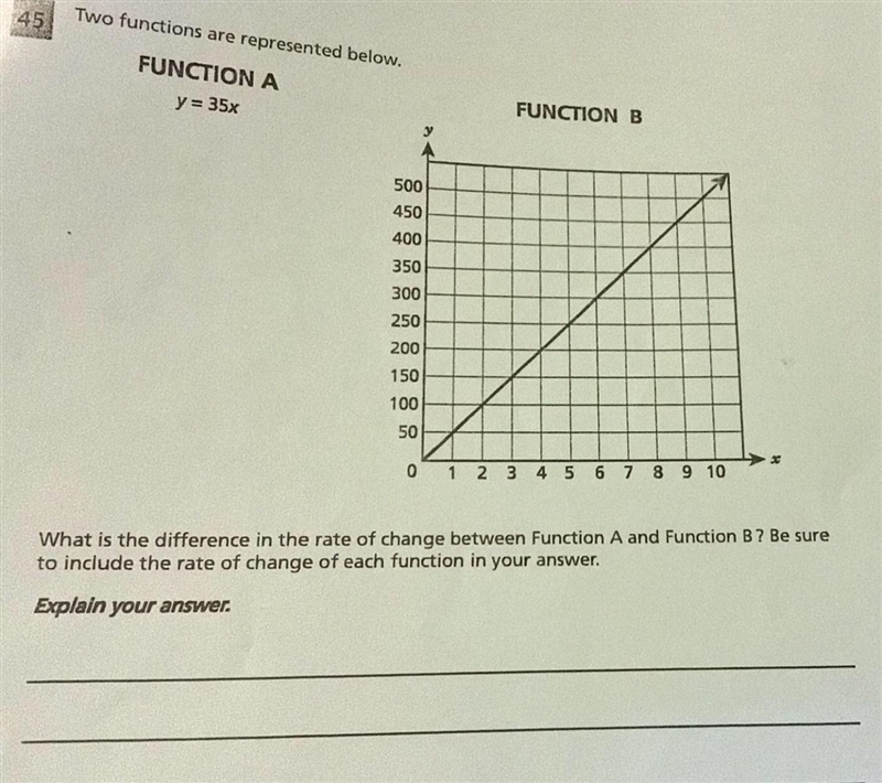 ANSWER THIS ASAP AND AS FAST AS POSSIBLE: FUNCTION A FUNCTION B: y=35x. (look at the-example-1