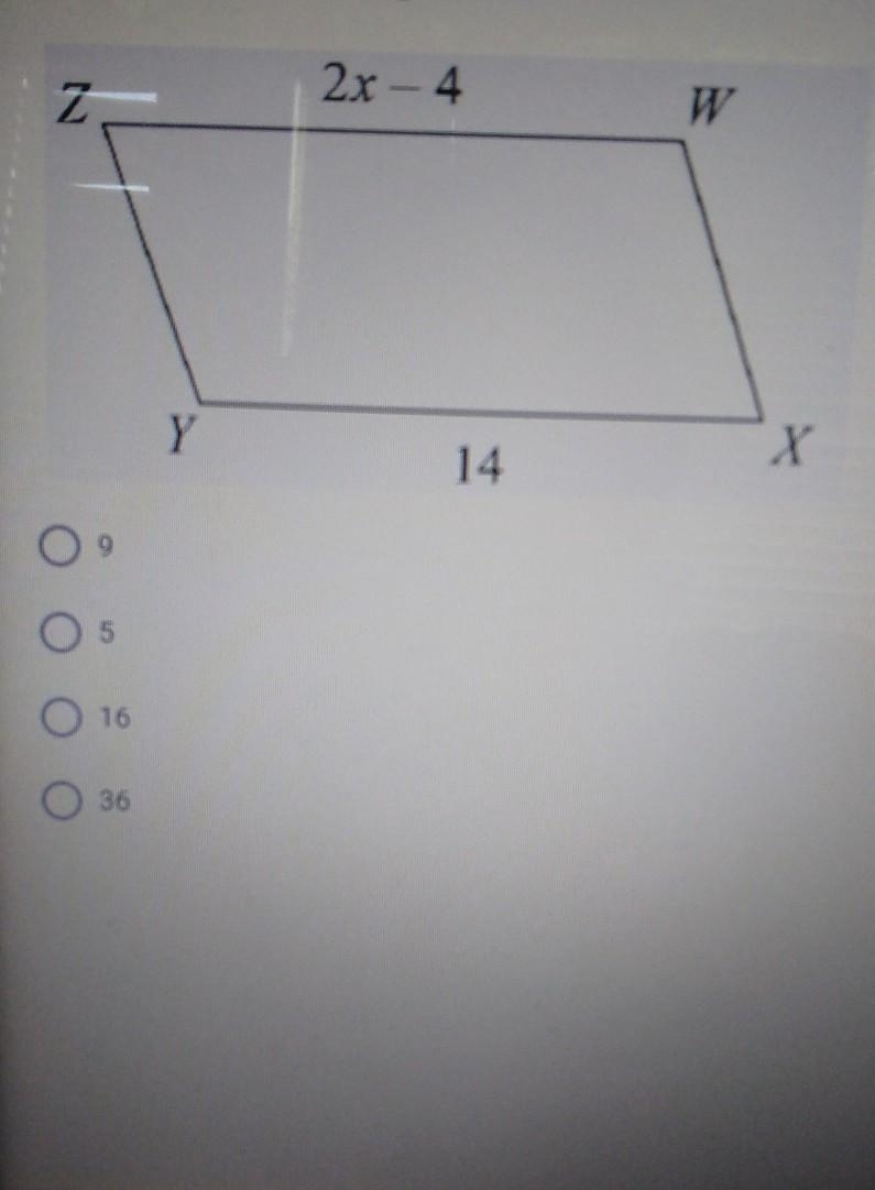 Solve for x in the parallelogram below ​-example-1