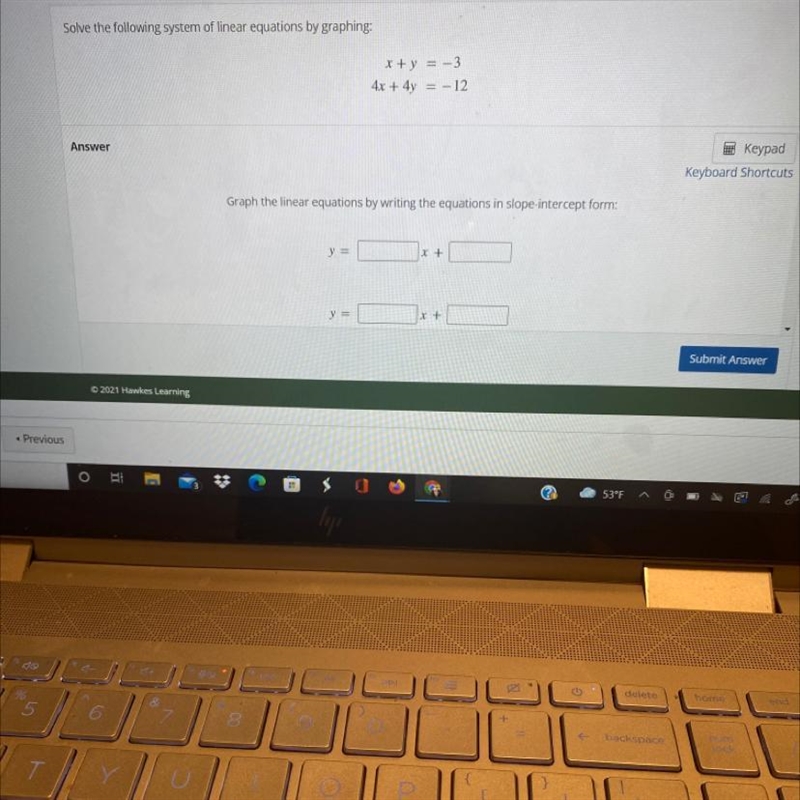 Solve the following system of linear equations by graphingx+y -34x + 4y = -12-example-1