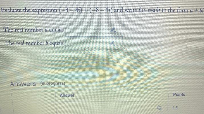 Evaluate the expression (-4-4i) +(-8-11) and write the result in the form a + bi.The-example-1