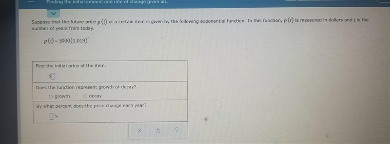 Suppose that the future price p(t) of a certain item is given by the following exponential-example-1