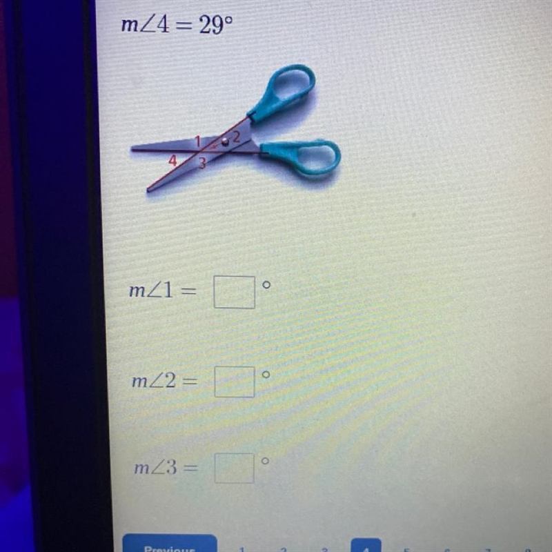 Use the diagram and the given angle measure to find the other three measures m ∠4=29° m-example-1