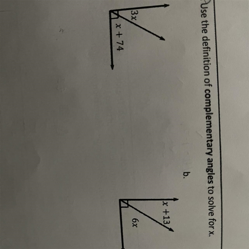 Use the definition of complementary angles to solve for x.-example-1