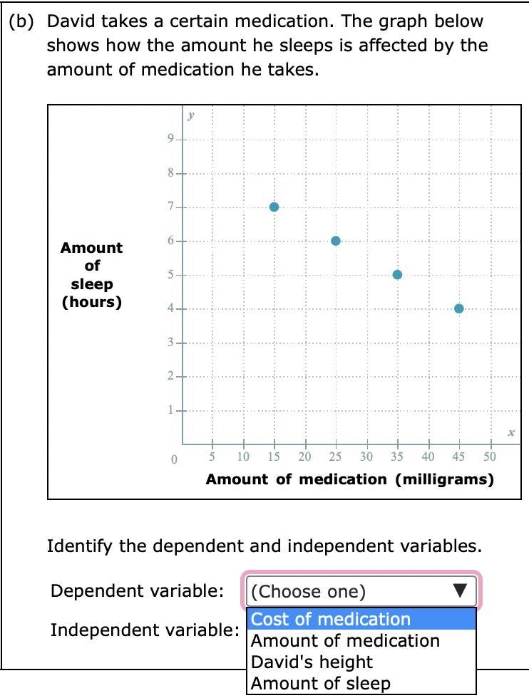 For each situation below, identify the dependent variable and independent variable-example-2