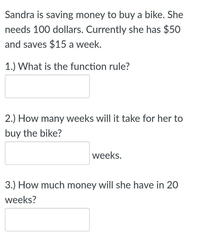 9th grade math What is the function rule?How many weeks will it take for her to buy-example-1