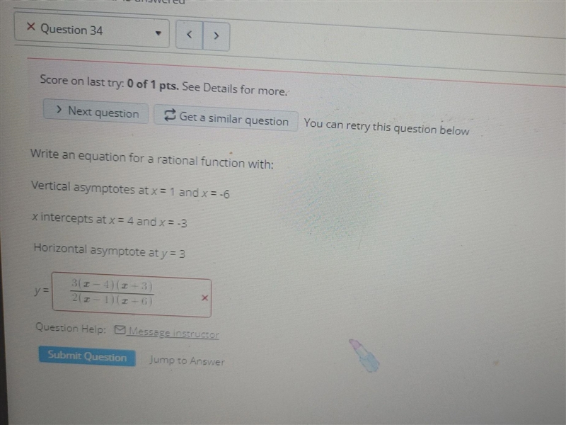 I need to write an equation for a rational function here is a picture horizontal asymptotes-example-1