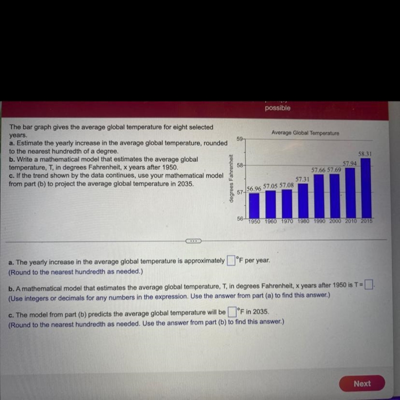 The bar graph gives the average global temperature for eight selected years. a. Estimate-example-1