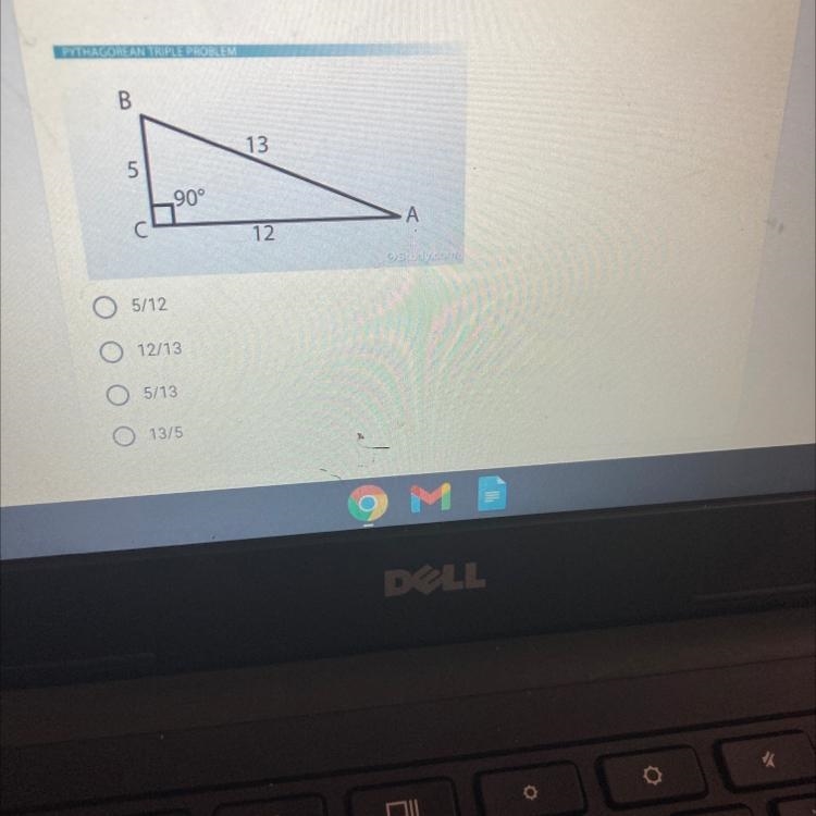 11. The trigonometric ratio of cos B isPYTHAGOREAN TRIPLE PROBLEMB13590°A125/1212/135/1313/5-example-1