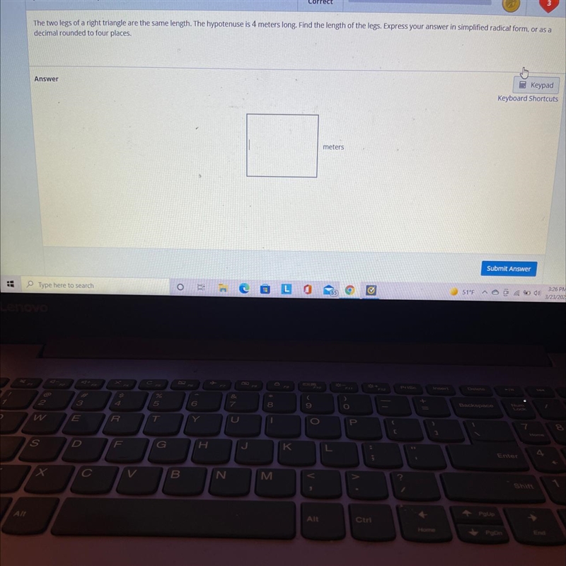 The two legs of a right triangle are the same length-example-1