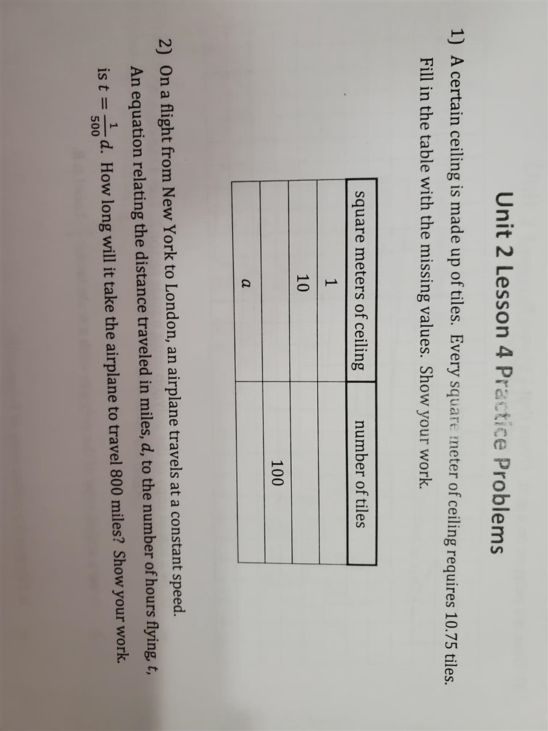 NAME PERIOD Unit 2 Lesson 4 Practice Problems 1) A certain ceiling is made up of tiles-example-1