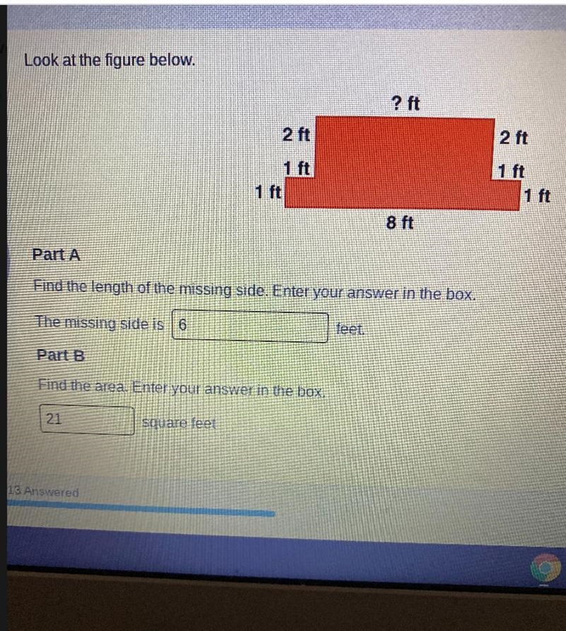 Look at the figure below.? ft2 ft2 ft1 ft1 ft1 ft1 ft8 ftPart AFind the length of-example-1