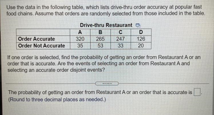 What is the probability of getting an order from A or an order that is accurate-example-1