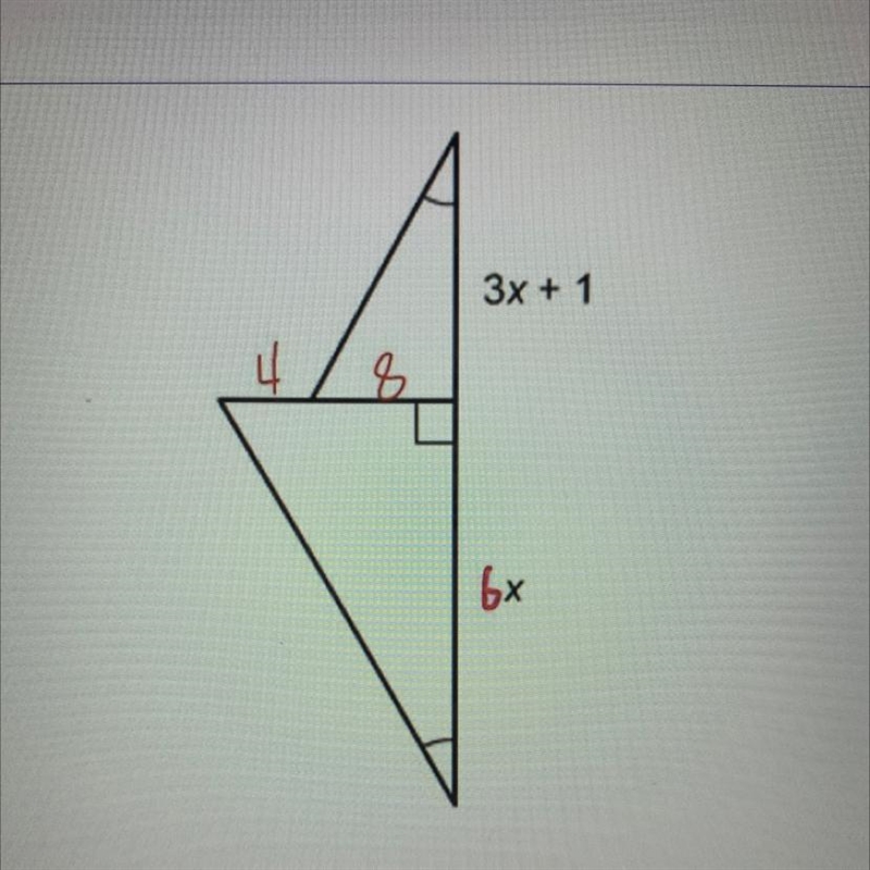 10) The triangles are similar by AA similarity. Solve for x. A) 1 B) 2 C) 3 D) 4-example-1