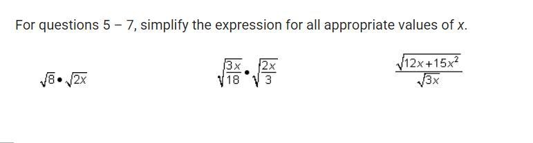 For questions 5 – 7, simplify the expression for all appropriate values of x.-example-1