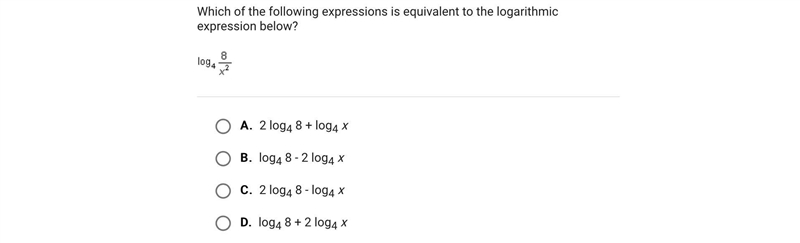 Which of the following expressions is equivalent to the logarithmic expression below-example-1