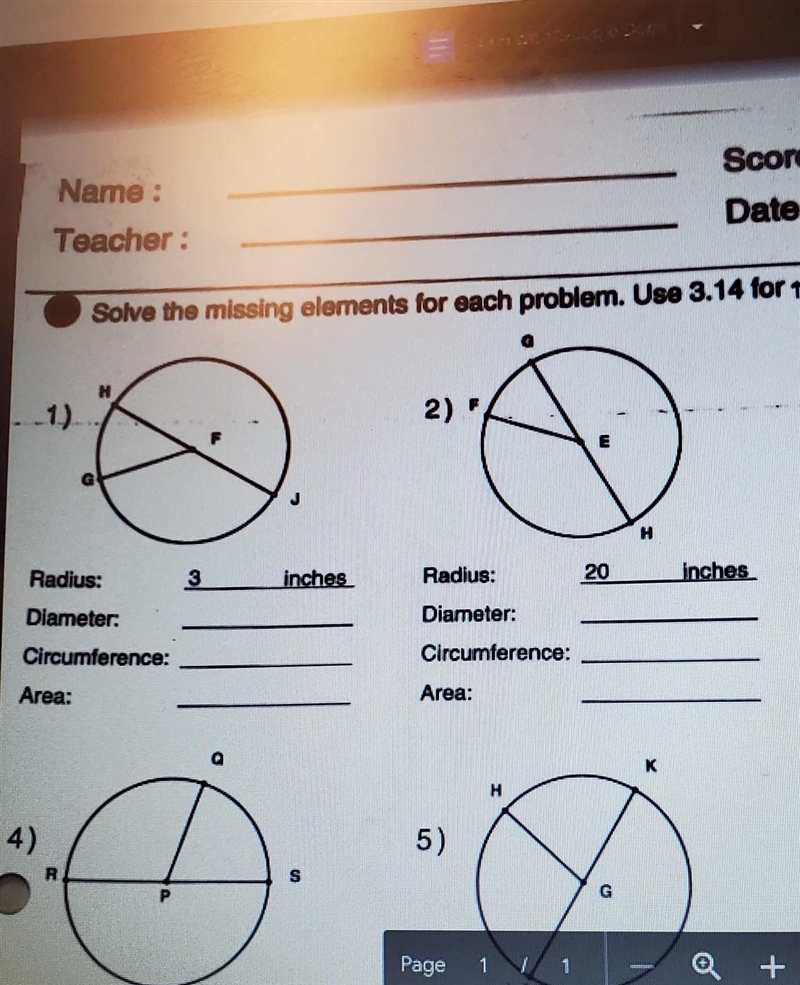 How do you solve the missing elements for this problem. use of 3.14 pie-example-1