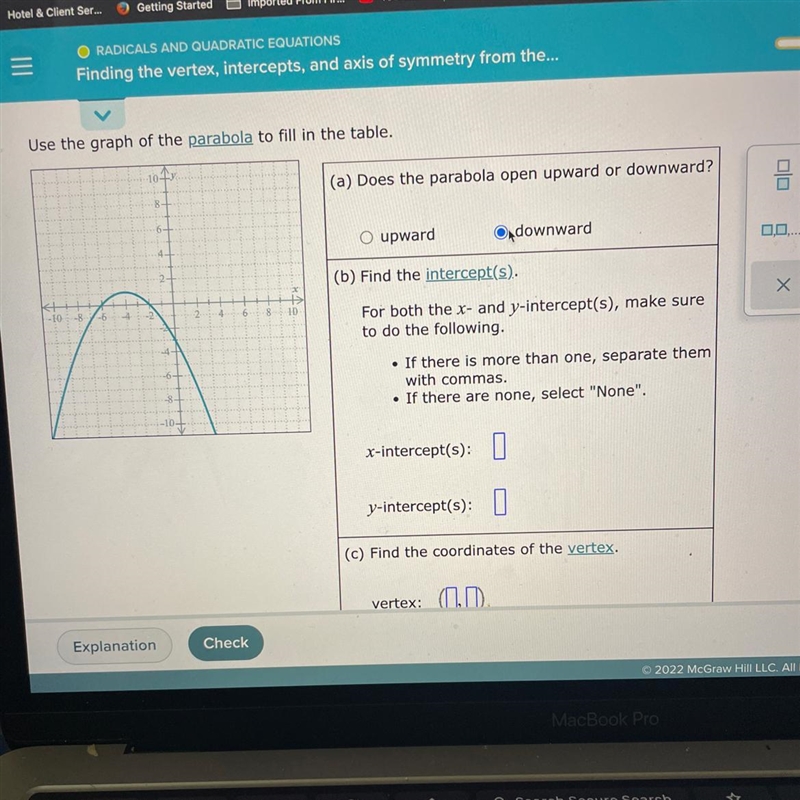 Use the graph of the parabola to fill in table-example-1