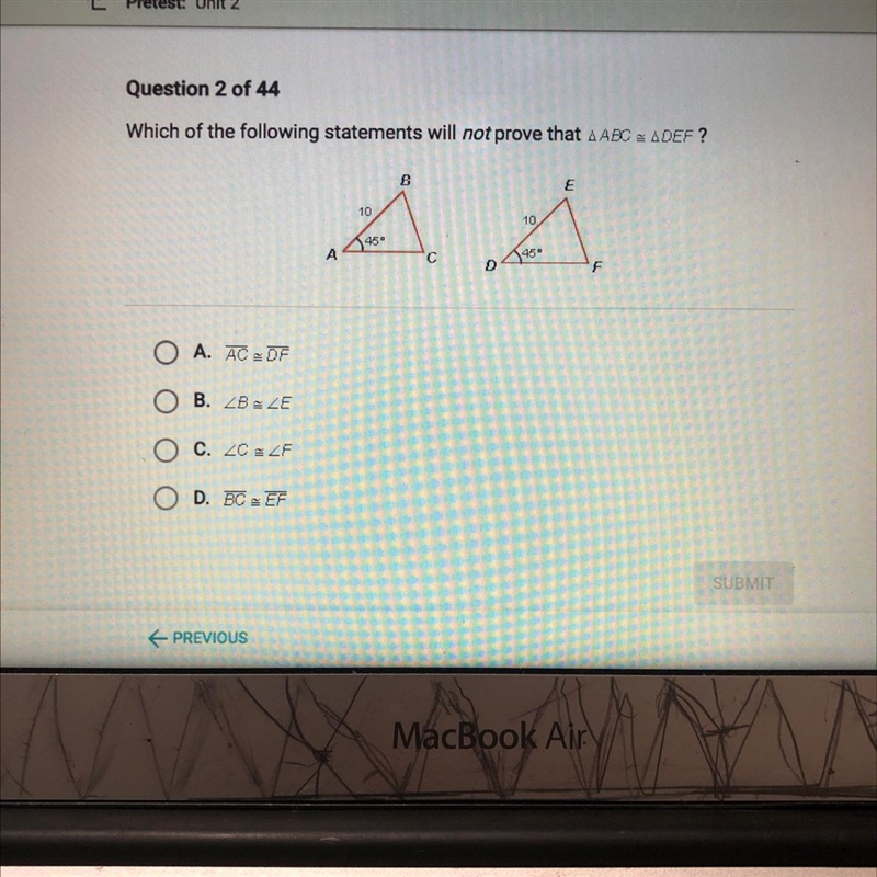 Which of the following statements will not prove that AABC 2 ADEF?BE1010ACFO A. AC-example-1