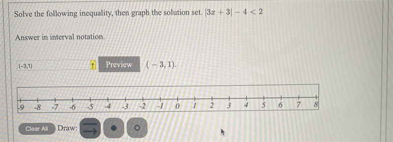 Graph the solution set. l3x + 3l -4 < 2-example-1