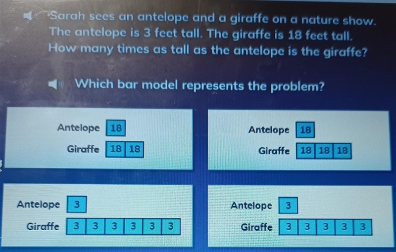 Sarah sees an antelope and a giraffe on a nature show. The antelope is 3 feet tall-example-1