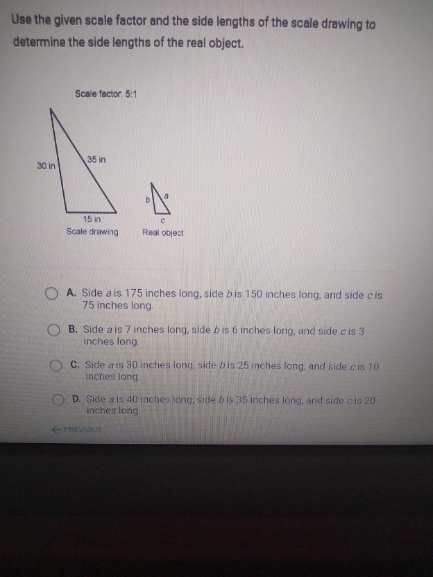 Use the given scale factor and the side lengths of the scale drawing to determine-example-1