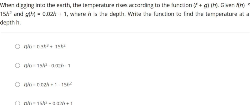 When digging into the earth, the temperature rises according to the function (f + g-example-1