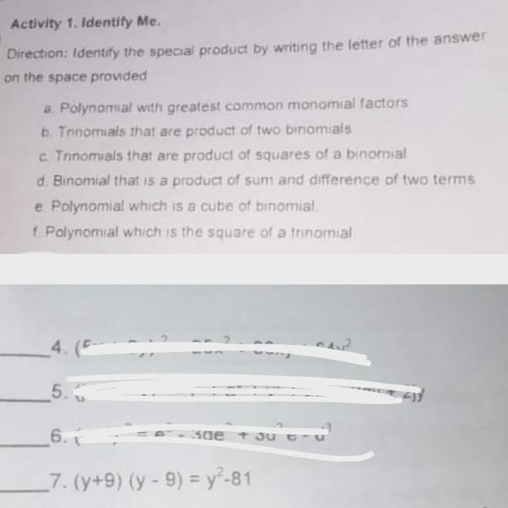 identify the special product by writing the letter of the answer provided. ( number-example-1