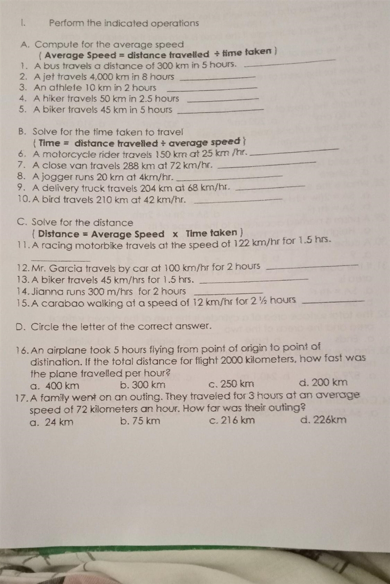 Please need now! A. Compute for the average speed Average Speed = distance travelled-example-1