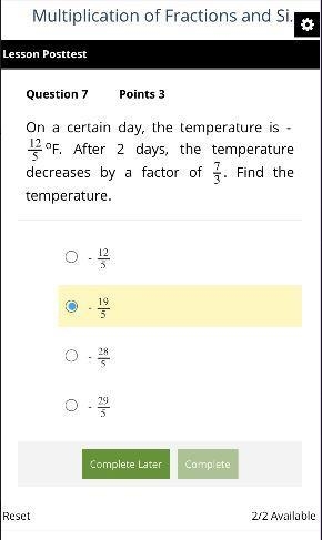 On a certain day, the temperature is - 12/5 oF. After 2 days, the temperature decreases-example-1