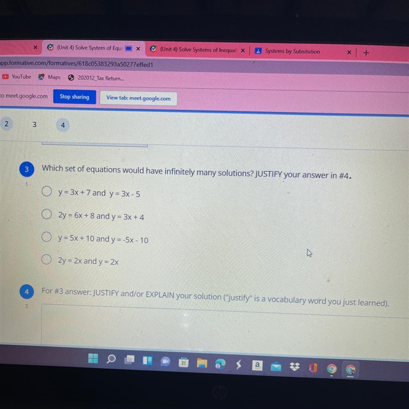 Which set of equations would have infinitely many solutions? JUSTIFY your answer in-example-1