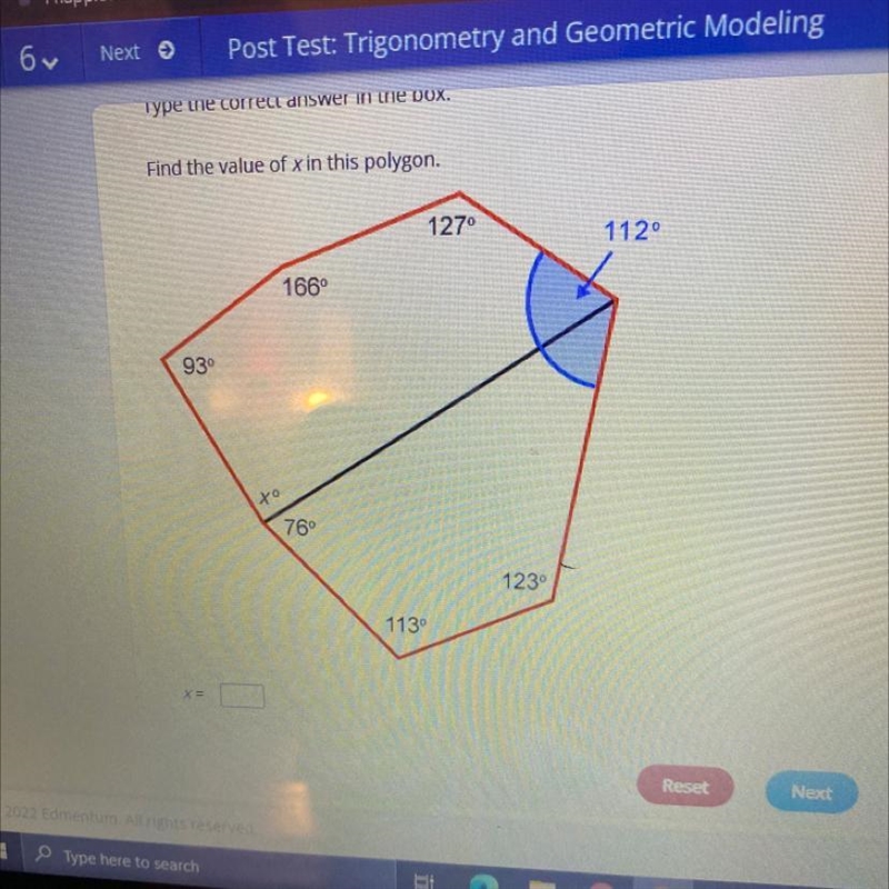 Find the value of x in this polygon please and thank you i don’t know where to start-example-1