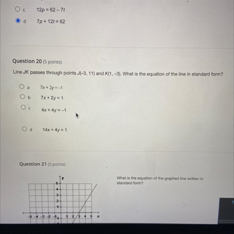 Lion JK passes through points J -3, 11 and K1, -3 what is the equation of the lien-example-1